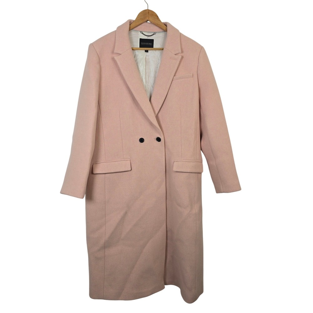Banana Republic Pink Italian Wool Blend Double Breasted Long Overcoat XL